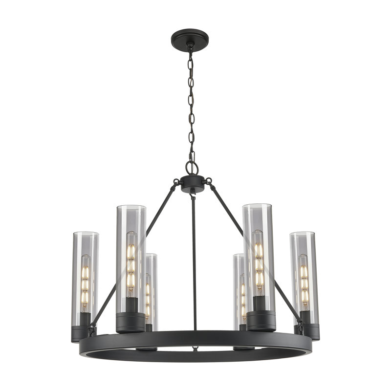 Lustre 6 lumières avec abat-jour Scherer, Nickel poli, Gris fumée clair