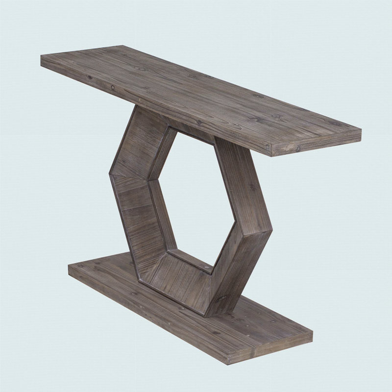 Modern Entryway Table With Innovative Hollow Hexagon Leg Structure And Premium Fir Veneer Finish, Natural Wood
