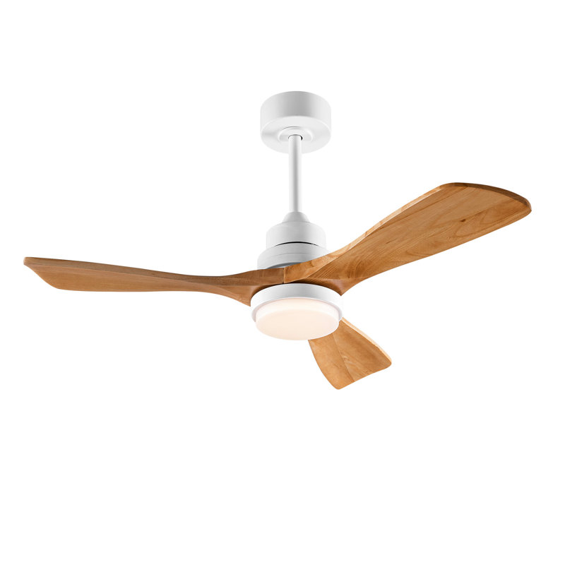 Hot sales 42 Inch Modern Ceiling Fan With 3 Color Dimmable 3 Solide Wood Blades Remote Control Reversible DC Motor With Led Light