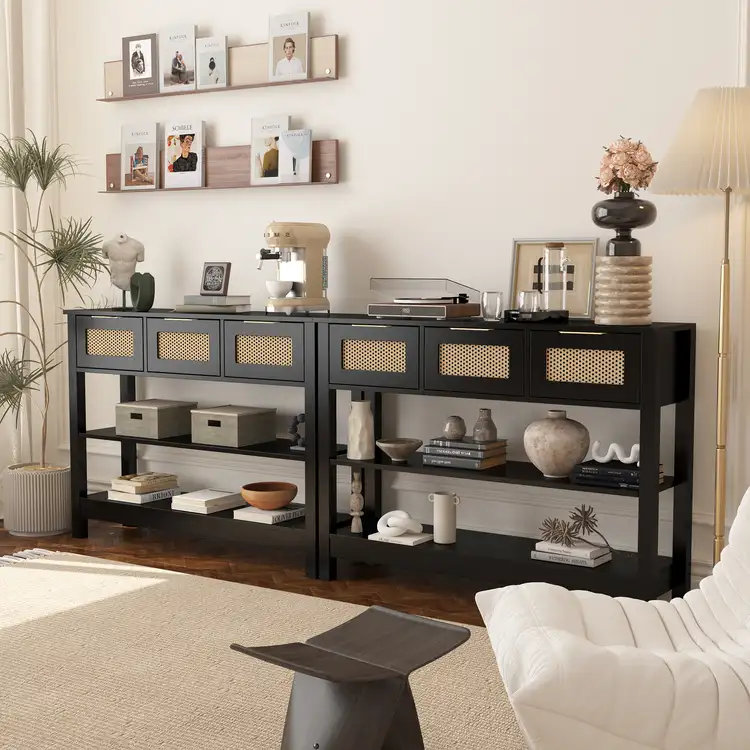 86.6'' Console Table set of 2, Black