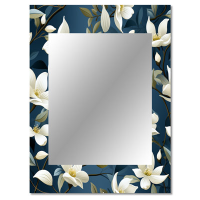 Chanthy White And Blue Flowers Veins - Floral Unique Wall Mirror, Floral Mirror, Printed Metal Art