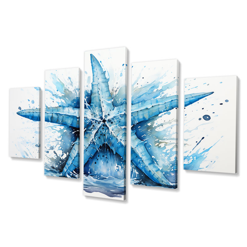 Aquarelle, étoile de mer bleue, étoile de mer, art mural