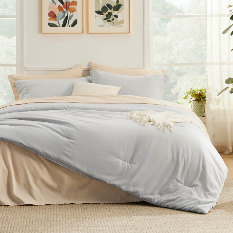 Bedsure Light Grey Queen Comforter Set - Bedding Set Queen 7 Pieces, Bed in a Bag Bed Set with Comforter, Sheets, Pillowcases & Shams