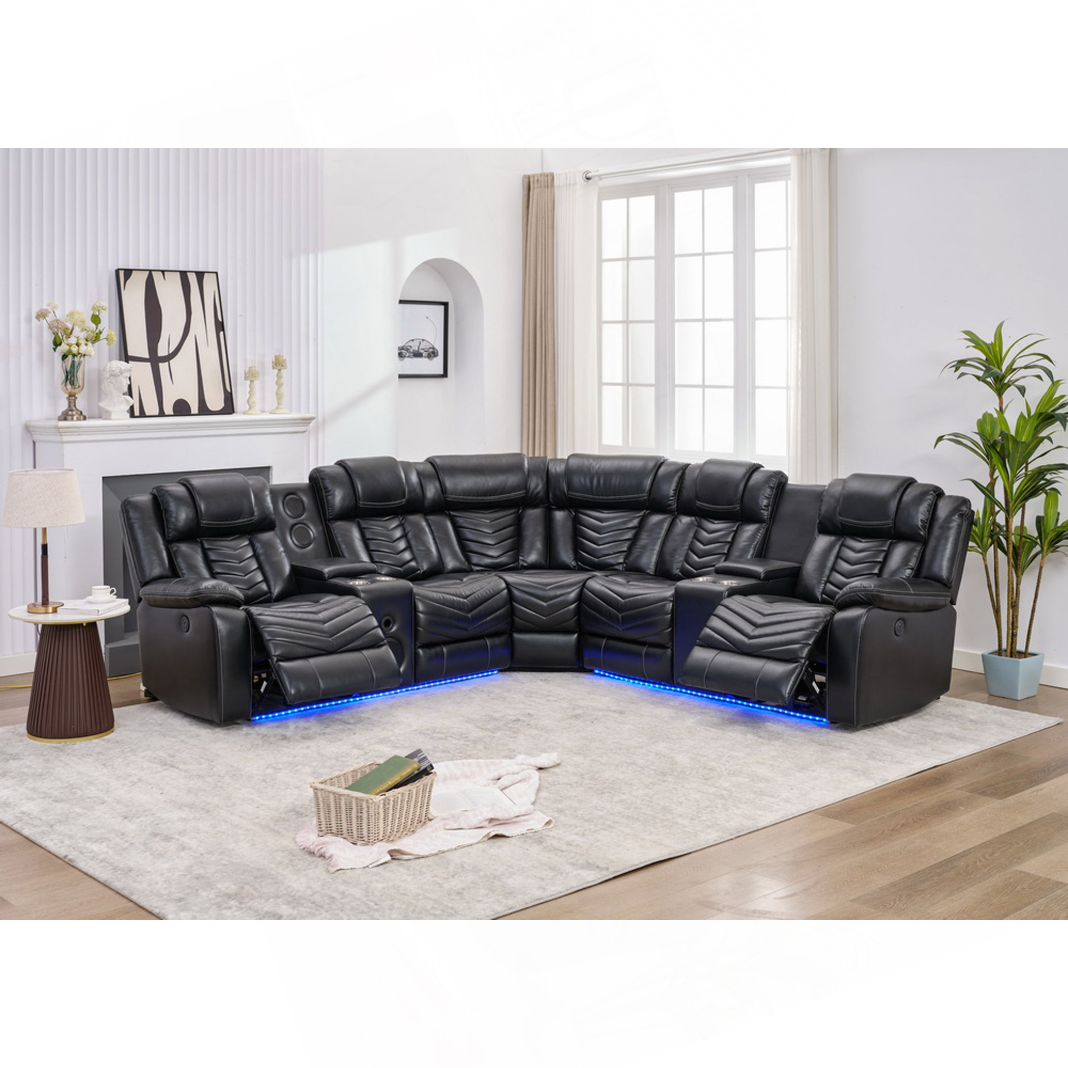 Ivy Bronx Power Reclining Sectional Sofa Couches With Wireless Charger ...