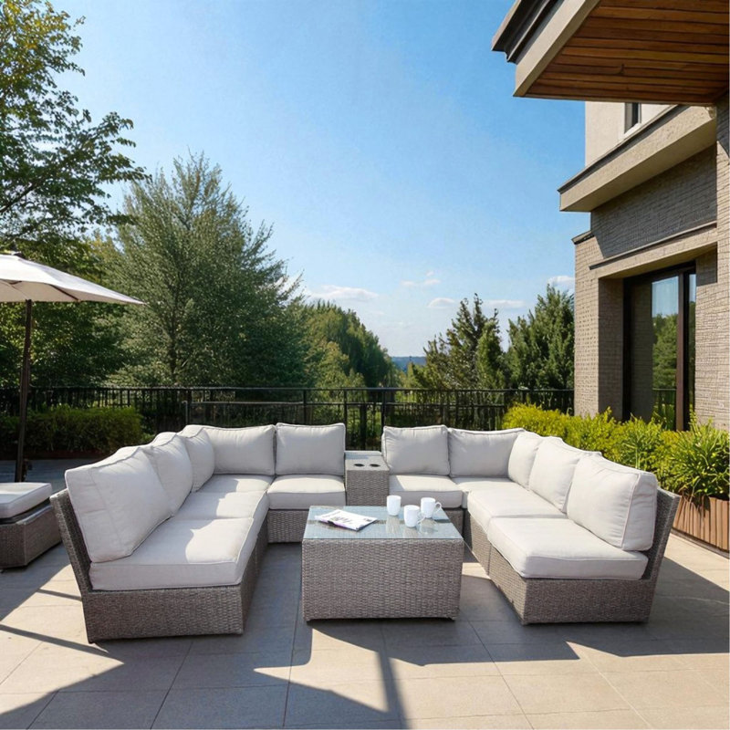 Canapé modulaire en osier de patio à 6 places avec coussins entièrement assemblé