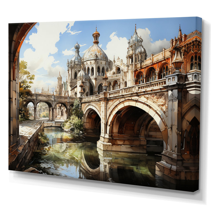 «Beige Bridge Architectural Marvel», reproduction sur toile, Toile tendue, H 24 po x l 32 po x P 1 po