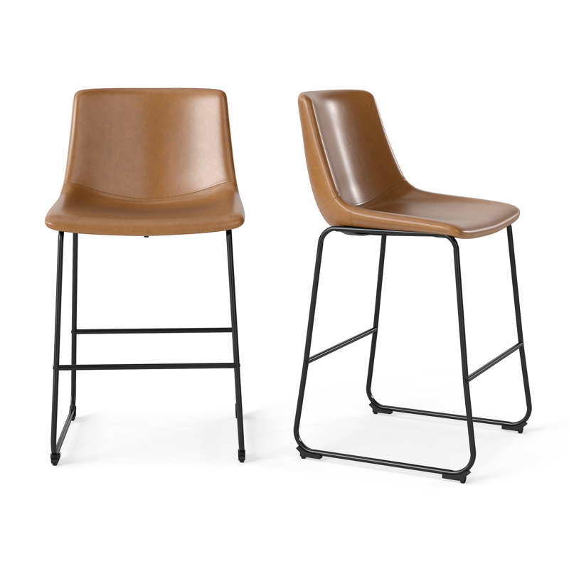 Hartin 25.4"H Modern Fabric Upholstered Counter Height Metal Bar Stool with Low Back, Brown