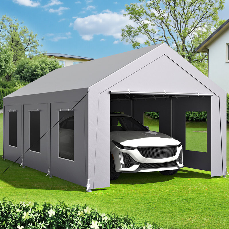 Vita 12' W x 20' D Heavy Duty Carport Portable Garage Storage Shed Canopy with 6 Mesh Windows