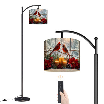  Lampe sur pied arc rouge Cardinals givré hiver fenêtre bougies de Noël poinsettia haute lampe sur pied moderne abat-jour réglable en lin 3 températures de couleur