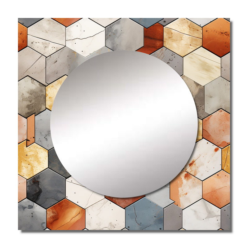 Motif rustique hexagonal Boho - Miroir carré moderne pour décoration murale, 29 po x 29 po