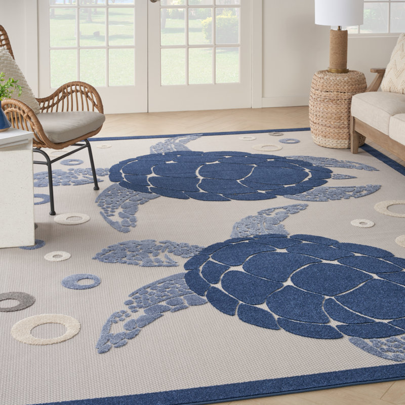 Tapis intérieur / extérieur bleu / gris / bleu marine, Rectangle 7 pi 10 po x 10 pi 6 po