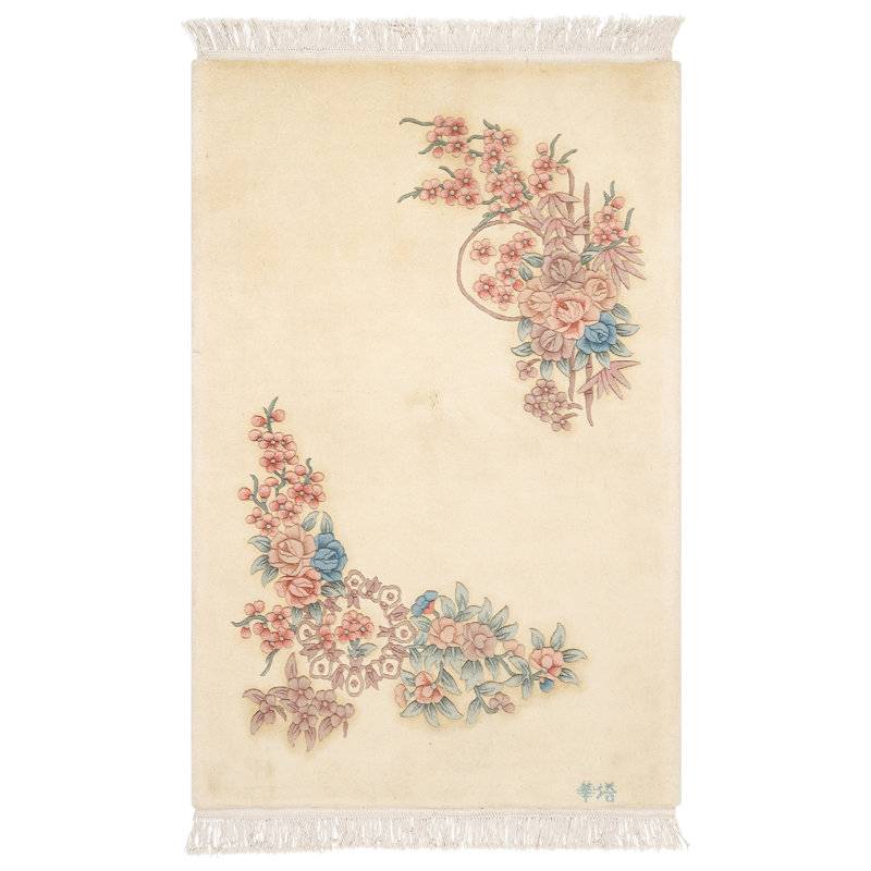Tapis oriental oriental floral en laine noué à la main à motif oriental Oriental Estate, Rectangulaire 4 pi x 5 pi