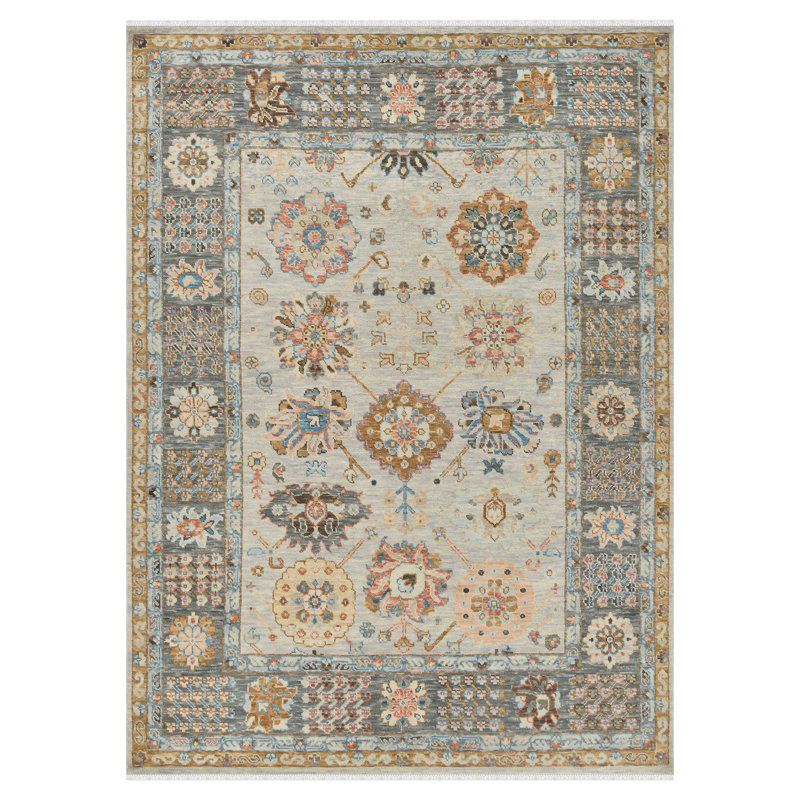 Tapis rectangulaire en laine naturelle noué à la main Blu, Rectangulaire 10 pi x 8 pi