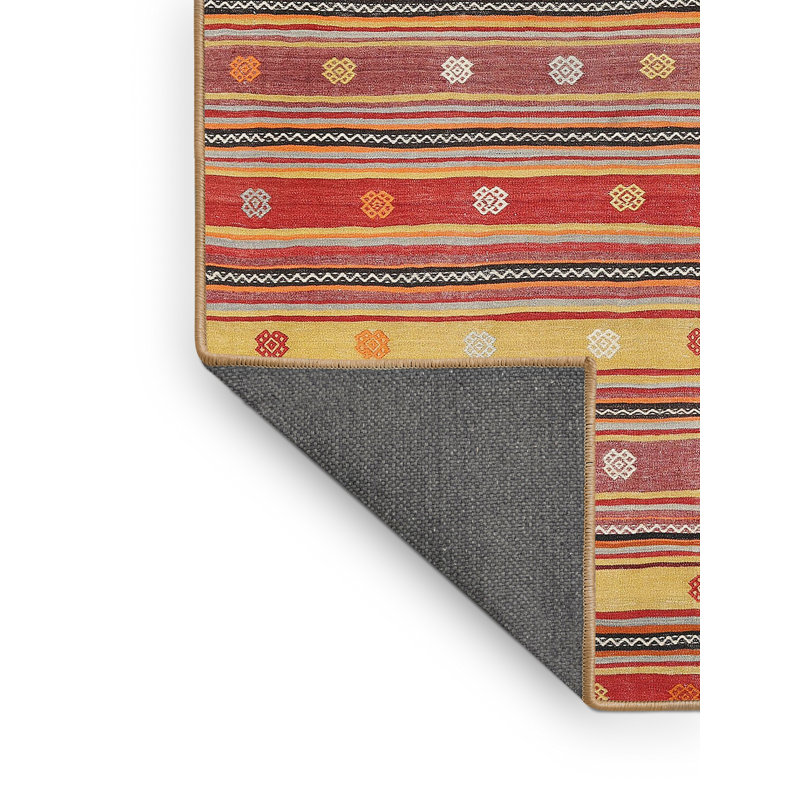 Tapis de zone rouge/beige/orange contemporaine, Rectangle 5 pi x 7 pi