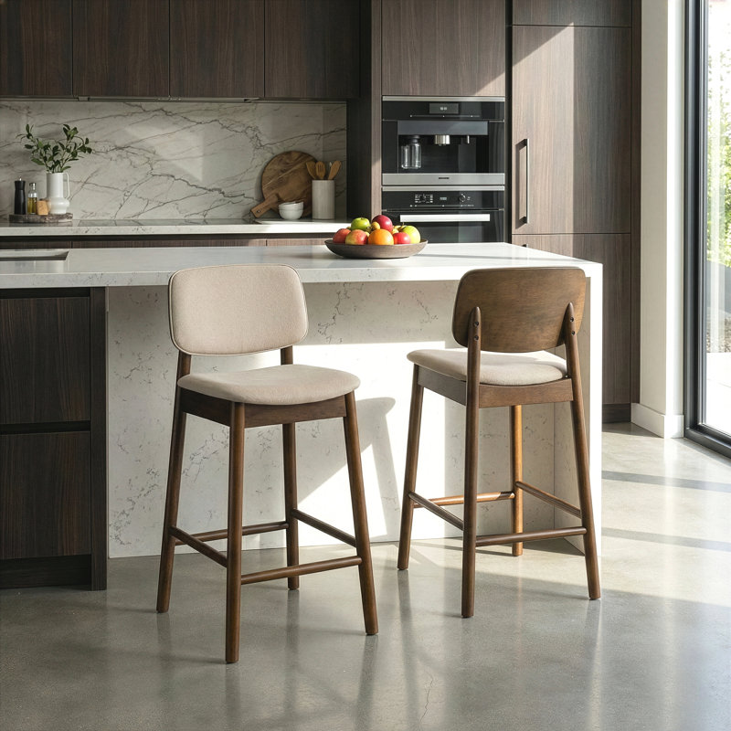 Farallones Upholstered Counter Stool with Rubberwood Frame, Walnut/Beige