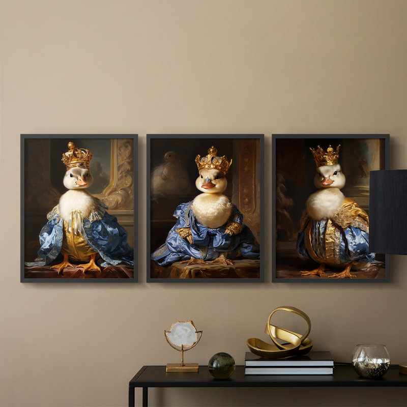 Série royale d'animaux LXIX - ensemble de 3 estampes numériques encadrées - prêt à être accroché, Noir, noir, noir, noir