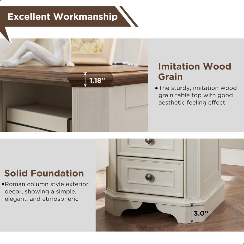 Loiret 2 - Drawers Modern Wood Nightstand with Charging Station,Bed Side Table with Open Storage For Bedroom and Built-In Outlets