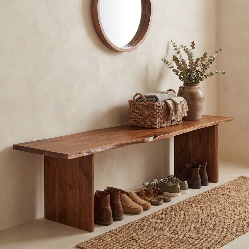 Banc en bois massif Finneytown, Châtaignier brun, H 18 po x l 60 po x P 15 po