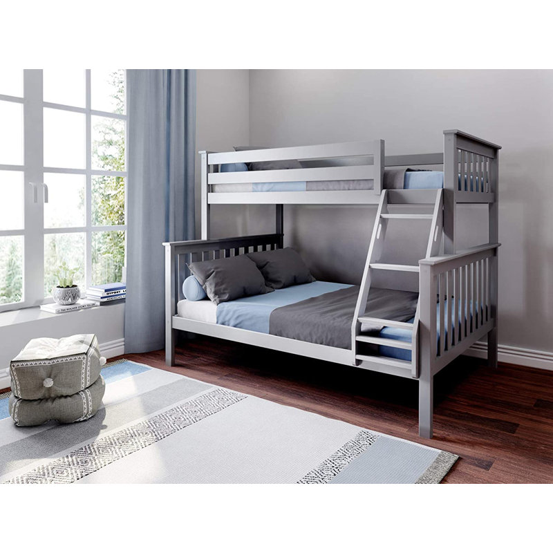 Lit superposé standard en bois massif, gris, Simple sur double