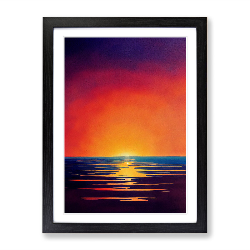 Ocean Sunset In Watercolour No.7 - Framed Print, Black, 64cm H x 46cm W