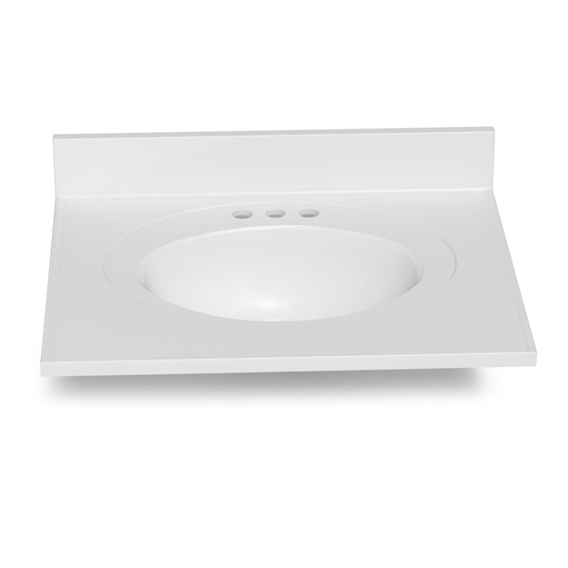31-Inch White Engineered Stone Bathroom Vanity Top with Seamless Integrated Sink