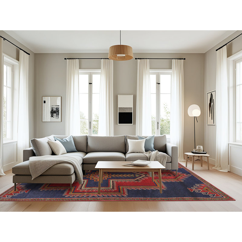 Tapis traditionnel rouge / bleu, Rectangle 8 pi x 10 pi