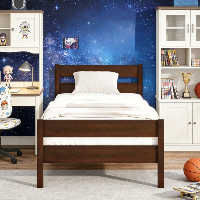 Twin Size Solid Wood Platform Bed With Headboard And Footboard,Kid Bed, Espresso