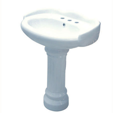Ceramic 22" Pedestal Bathroom Sink with Overflow, 8" Centers
