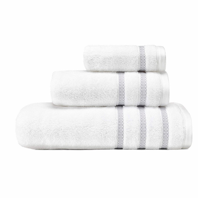 LuxSoft Trellis Grey Bath Towels Set - 3 Piece, Highly Absorbent & Fade Resistant Luxury Cotton Bathroom Decor