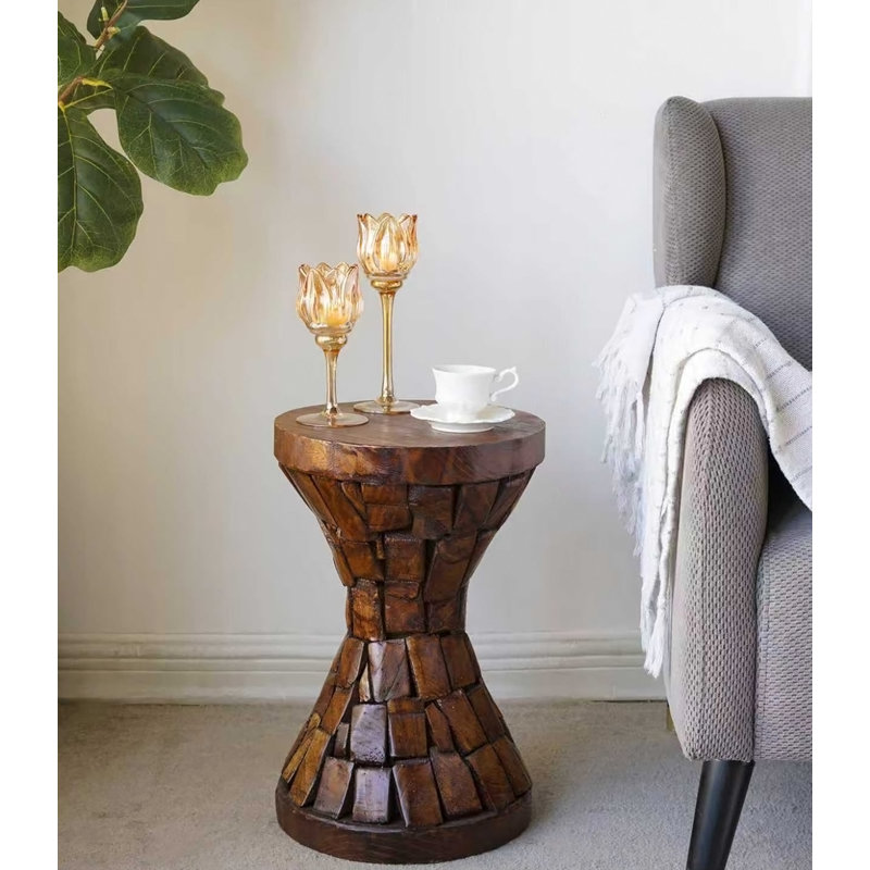 Table de sablier en bois de paulownia 11,8 x 11,8 x 18,1 po avec mosaïque texturée
