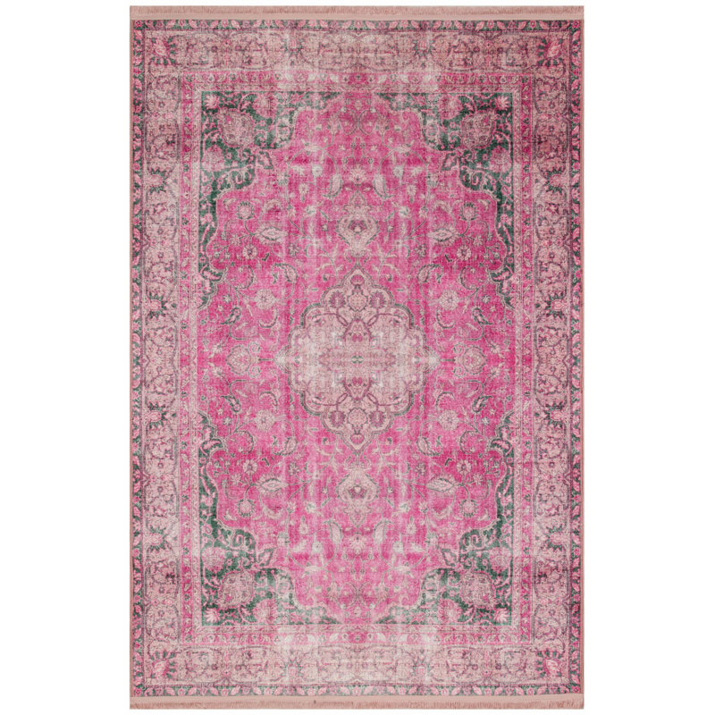 Tapis décoratif rose multicolore à motif rétro, Rectangle 2 pi 8 po x 5 pi