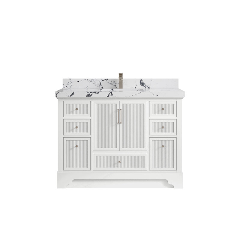 Meuble-lavabo simple autoportant 48 po avec plateau en quartz Alys