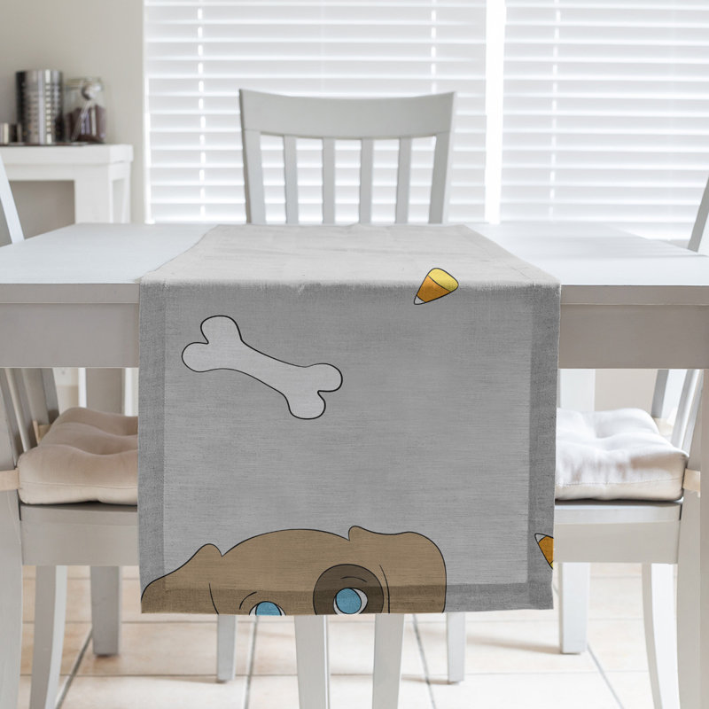 Festive Hol Halloween Dogs Table Runner, 72" L x 16" W, Gray/Brown/Orange, Cotton blend