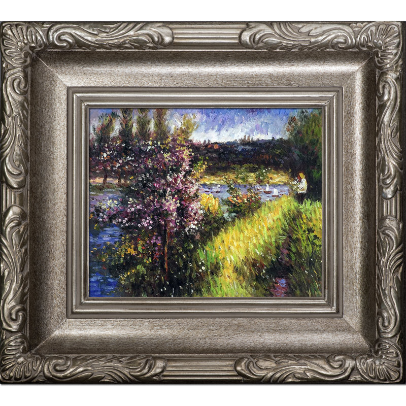 «The seine at chatou» par Pierre-Auguste Renoir - Peinture sur toile encadrée, Champagne foncé florentin