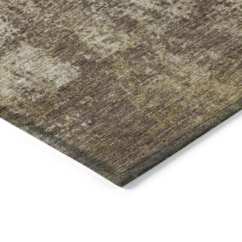 3' X 5' Brown And Beige Abstract Washable Indoor Outdoor Area Rug