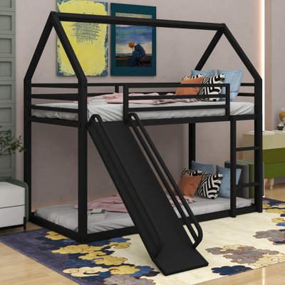 Aardhna Twin over Twin House Bunk Bed with Ladder and Slide -  Harper Orchard, C3D06A29DDEB4E5CA0744F7816FF6018