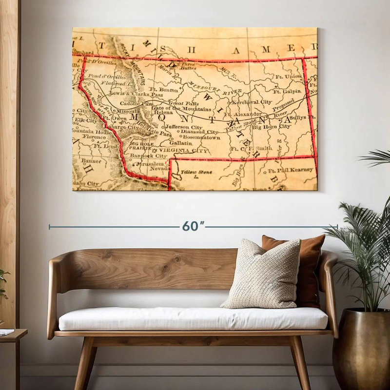 Carte rétro du Montana, Aliaz, H 34 po x l 51 po