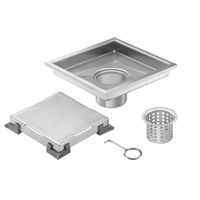 DryShield 6" Brushed Nickel square grid drain