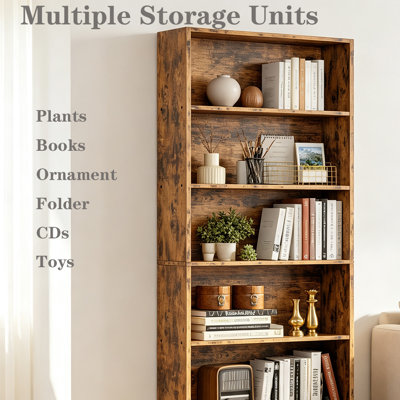 6-Tier Freestanding Tall Display Storage Bookshelf, Home Decor Furniture for Home Office, Living Room & Bedroom，Anti-Tip