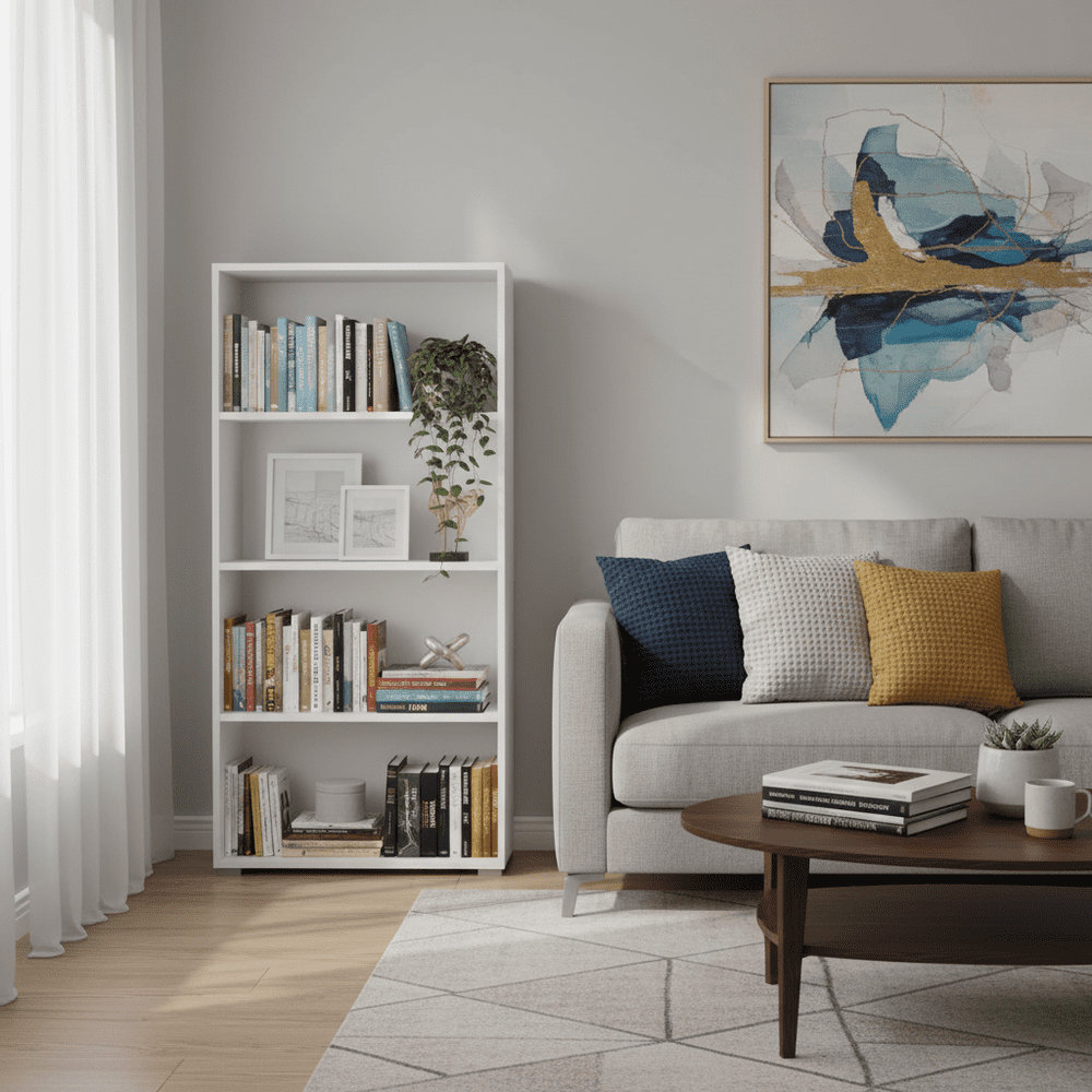 Thomas Slim White Narrow Low Bookcase Space Saving Shelving Unit 142cm Tall