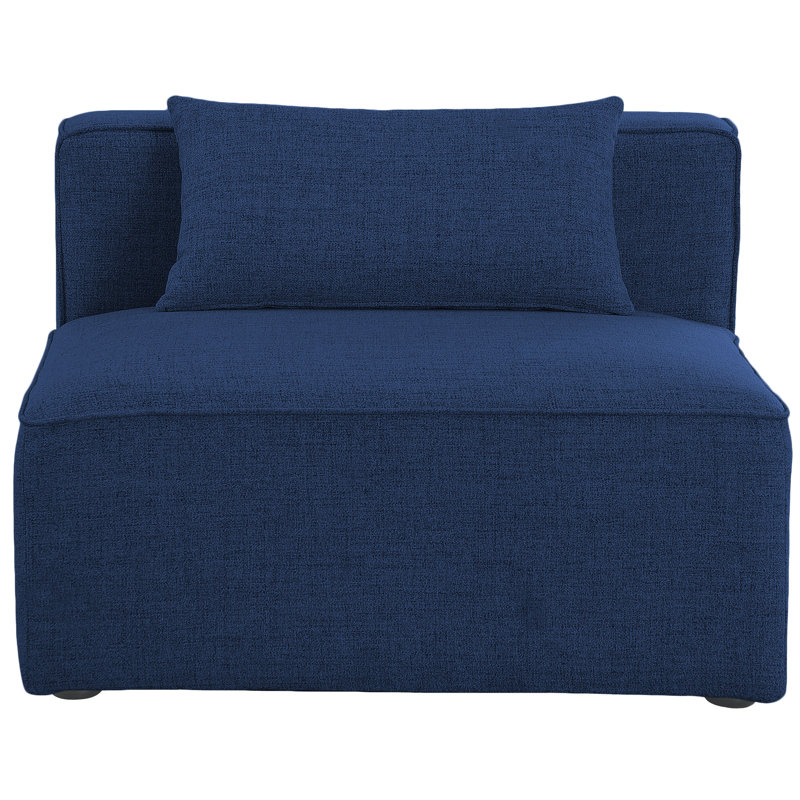 Cube lin durable sans accoudoirs crème, Tissu texturé en lin bleu marine