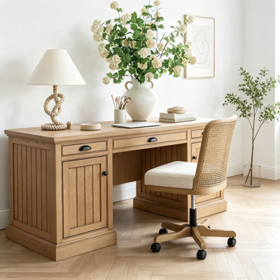 Bureau de direction en frêne massif avec armoire de rangement