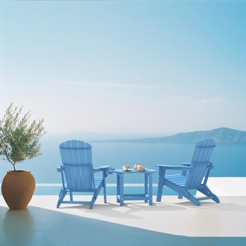 Chaise Adirondack pliante, testée par la GV, bois texturé avec porte-gobelet, ensemble confortable en PEHD résistant aux intempéries