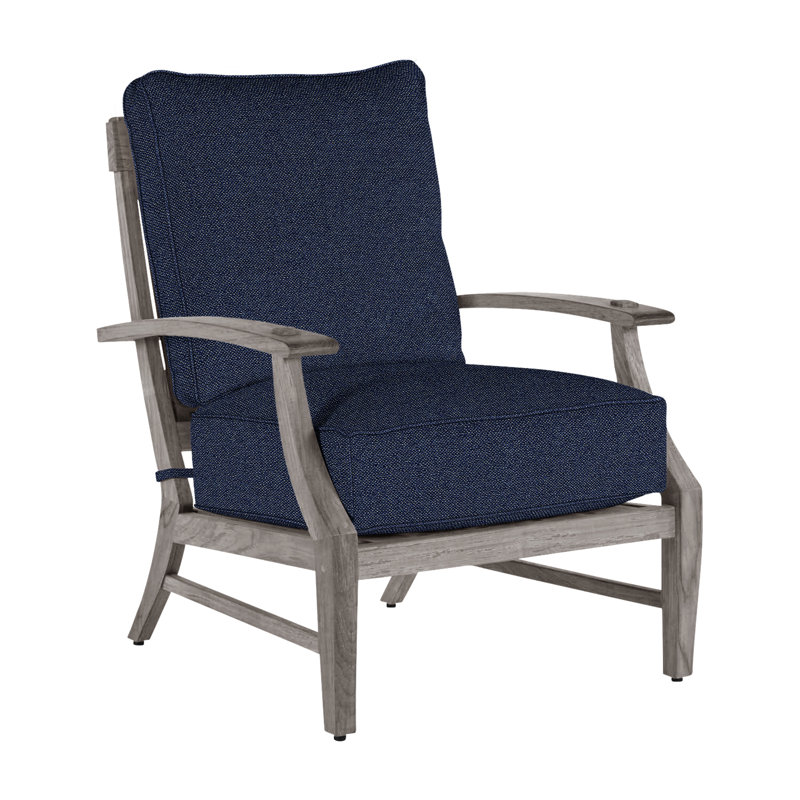 Croquet Teak Patio Chair with Cushions, Welt, Oyster Teak, Intermix Indigo