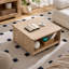 Table basse Table basse de style campagnard avec rangement Table basse en bois rustique, table basse carrée pour salon avec compartiment de rangement semi-ouvert, noyer et ivoire