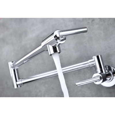 Wall-mount Foldable Swing Arm Pot Filler Faucet With Dual Handles For Kitchen Stovetop