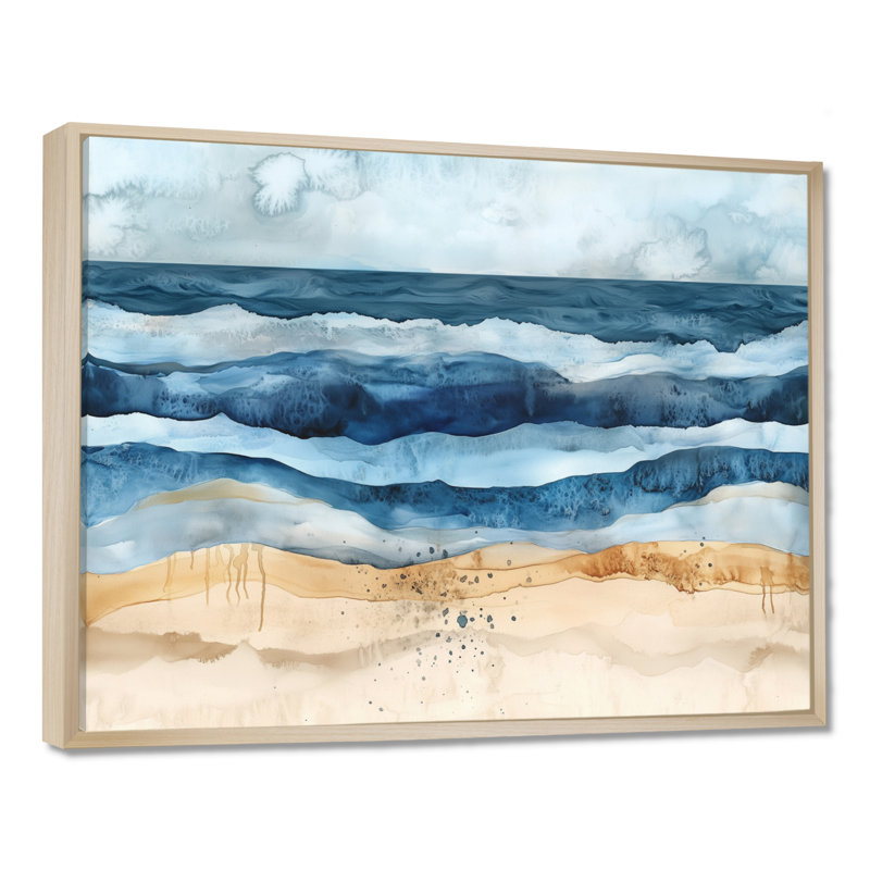 Toile de sable bleu, art mural abstrait côtier, Tomsich, H 30 po x l 40 po, Cadre naturel flottant