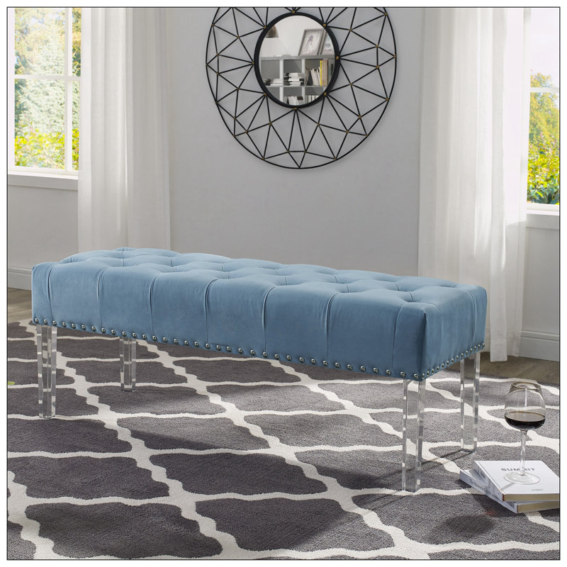 Banc rembourré en velours Keyilah, Bleu