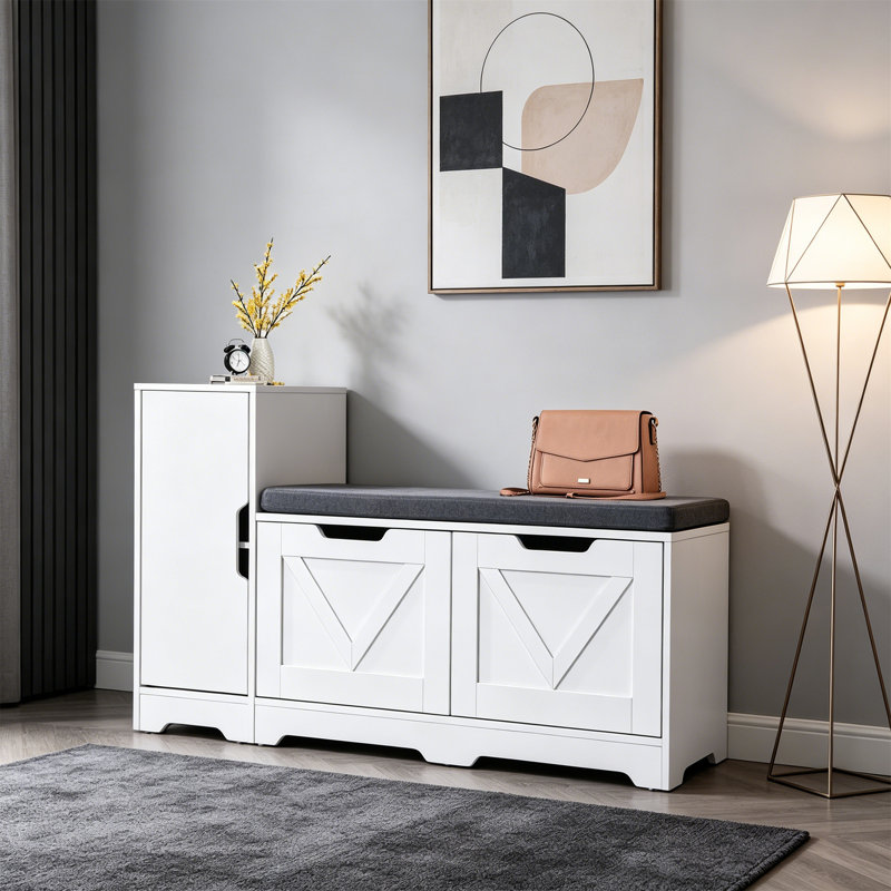 14 Pair Shoe Storage Bench, White