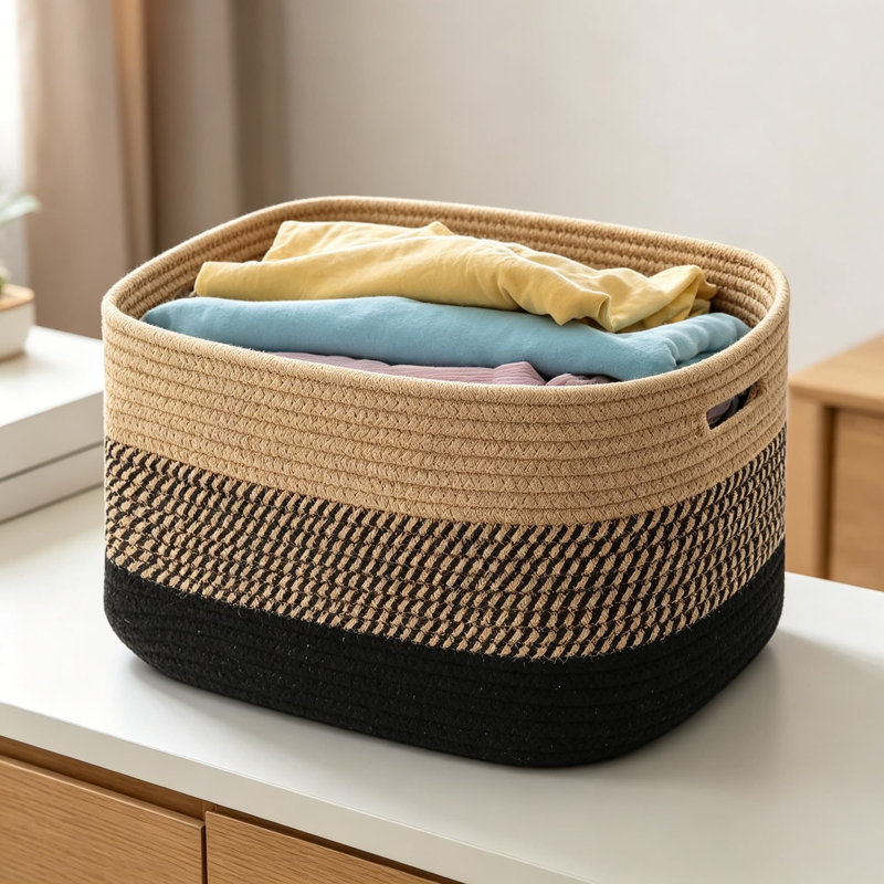 Woven Storage Baskets 4-Pack, Cotton Rope Organizer Bins For Shelves, Closet, Toys, Books & Towels, Durable Home Storage For Living Room & Bedroom